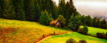 Low Beautiful Green Forest Hills Cottage Pasture Clouds Hut Fence Grass Wallpaper Free Download